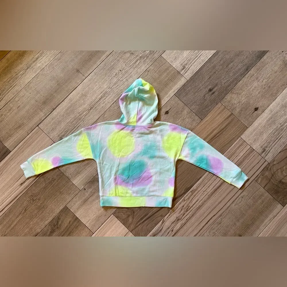 Justice tie dye blue pink yellow palm tree hoodie pullover jacket girls size M